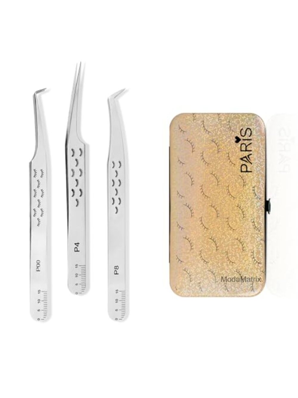 Pro Lash Extension Tweezer Set 3 Pc Extra Long Stainless Steel Fiber Tip
